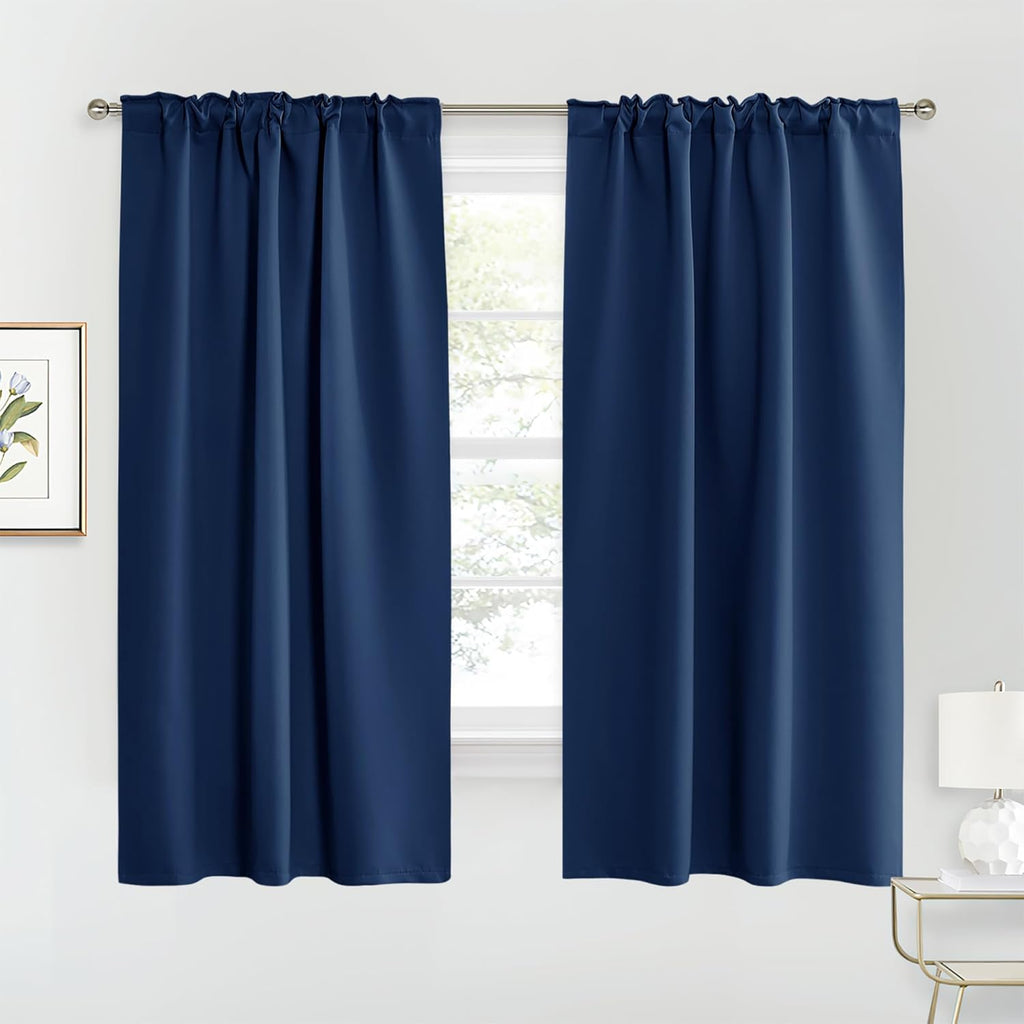 RYB HOME Blackout Curtains for Living Room, Back Tab & Rod Pocket Top Insulating Window Decor for Bedroom Dining Classroom Home Office, W 62 x L 63, Navy, 2 Panels