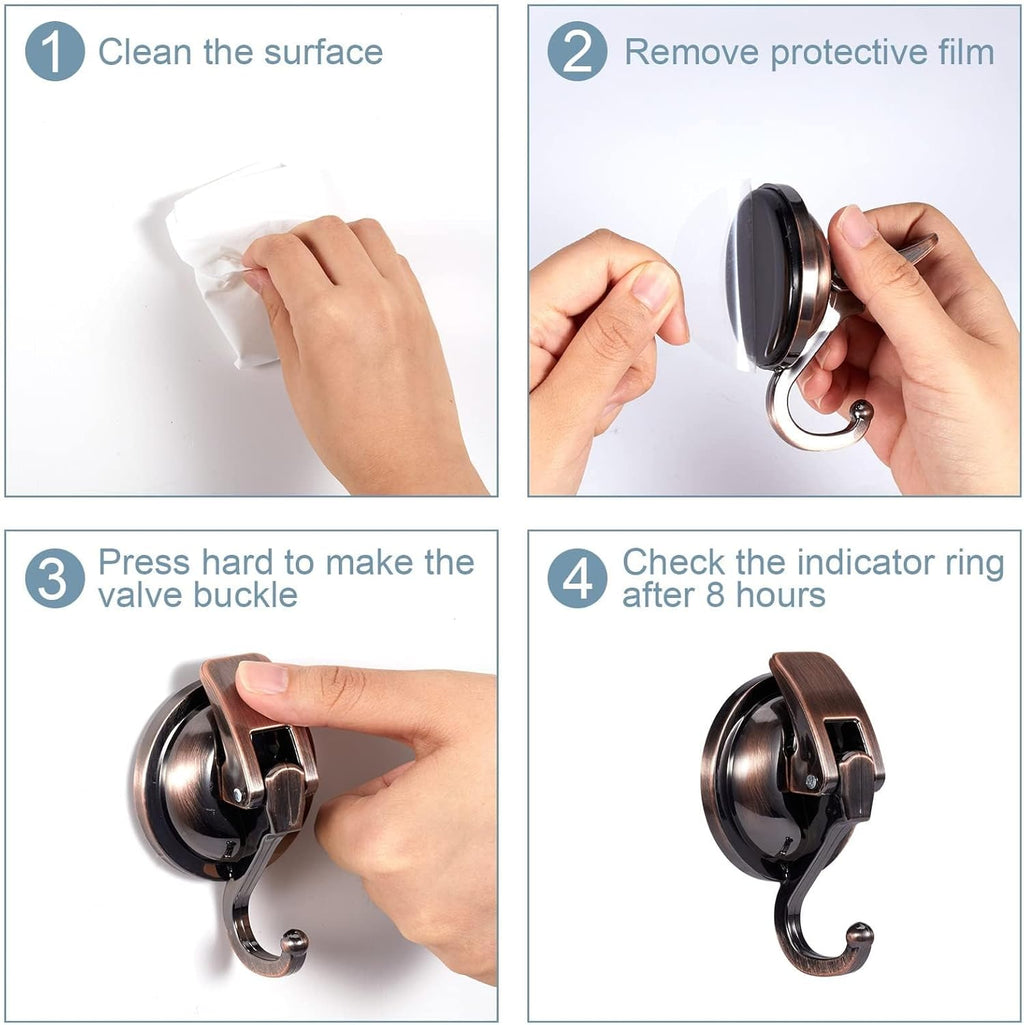 Suction Cup Hooks for Shower, Bathroom, Kitchen, Glass Door, Mirror, Tile – Loofah, Towel, Coat, Bath Robe Hook Holder for Hanging – Waterproof Wreath Hanger (Red Bronze 2Pack)