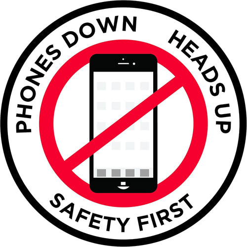 "Phones Down Heads Up" Safety Sign - Laminated Adhesive Floor Signs by Graphical Warehouse (12)