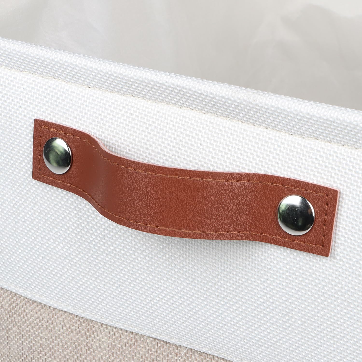 Univivi 4 PC Foldable Storage Baskets,10.5 inch Fabric Storage Bins for Shelf with Hard Bottom,Storage Baskets with PU Handles Cube Storage Bins for Closet Organizing (Khaki)