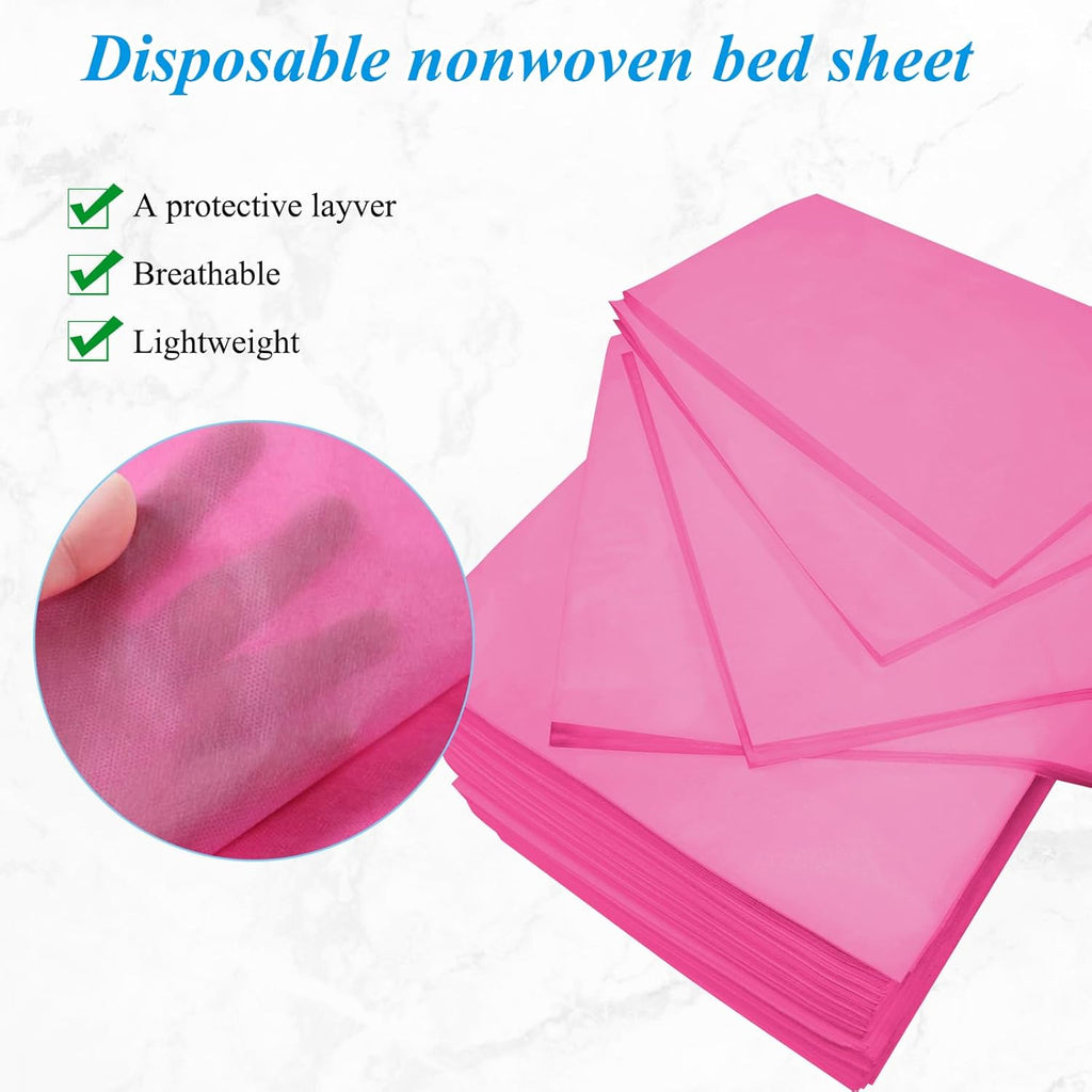 100Pcs Disposable Massage Table Sheets 31.5" x 71" Non-Woven Fabric Bed Covers for Ultimate Hygiene and Comfort in Massage, Tattoo, and Spa Treatments, Breathable and Durable Sheets(Pink)