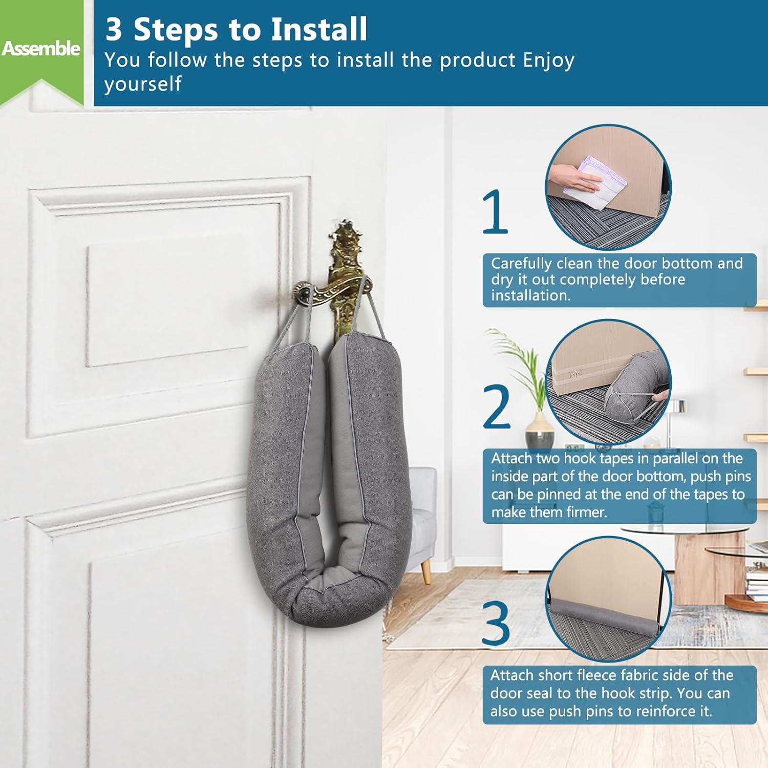 Triangular Under Door Draft Stopper 38 inch Heavy Duty Door Draft Blocker Bottom Door Seal Noise Air Door Guard for Doors and Windows, Gray