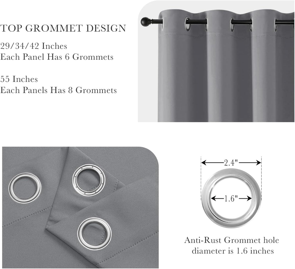 PONY DANCE Black Out Curtains for Bedroom 54 inch Length 2 Panels Set, Thermal Insulated Room Darkening Window Drapes for Living Room, Grommet Top (W34 x L54 Inch, Sliver Grey)