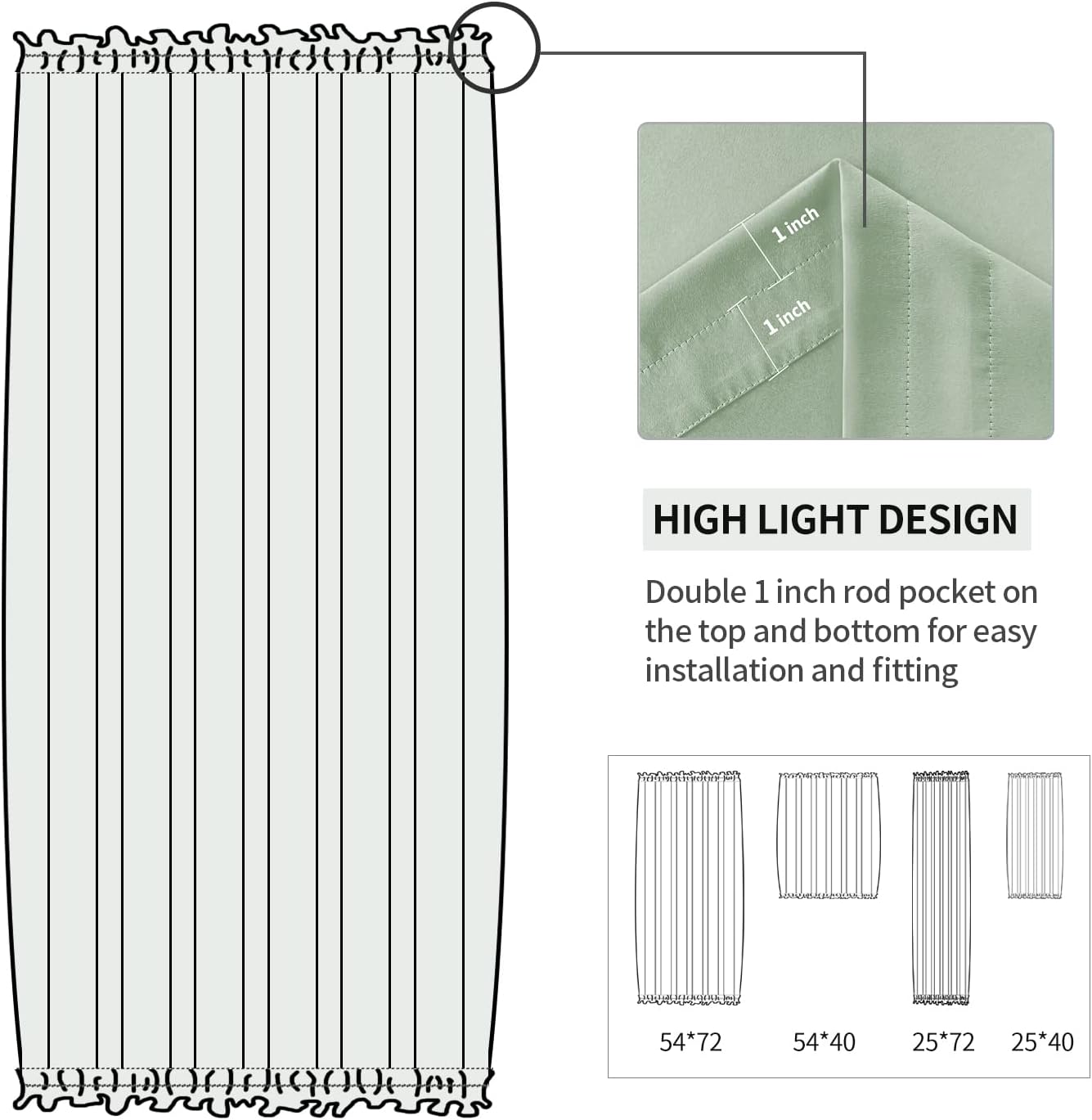 DWCN French Door Curtains – Rod Pocket Thermal Blackout Curtain for Doors with Glass Window, Kitchen and Patio Doors for Privacy, 23 X 72 Inches Long, 1 Curtain Panel with Tieback, Bean Green