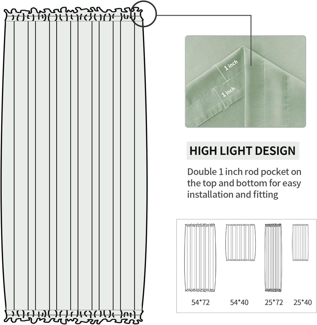 DWCN French Door Curtains – Rod Pocket Thermal Blackout Curtain for Doors with Glass Window, Kitchen and Patio Doors for Privacy, 25 X 40 Inches Long, 1 Curtain Panel with Tieback,Bean Green