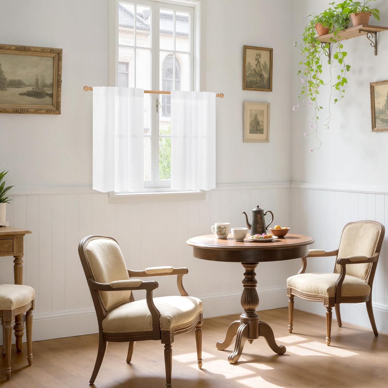 YoungsTex White Cafe Curtains 36 Inch Length for Window Over Sink - Linen Semi Sheer Drapes with Rod Pocket Back Tab Lightweight for Bathroom Kitchen, 2 Panels, 30 X 36 Inch