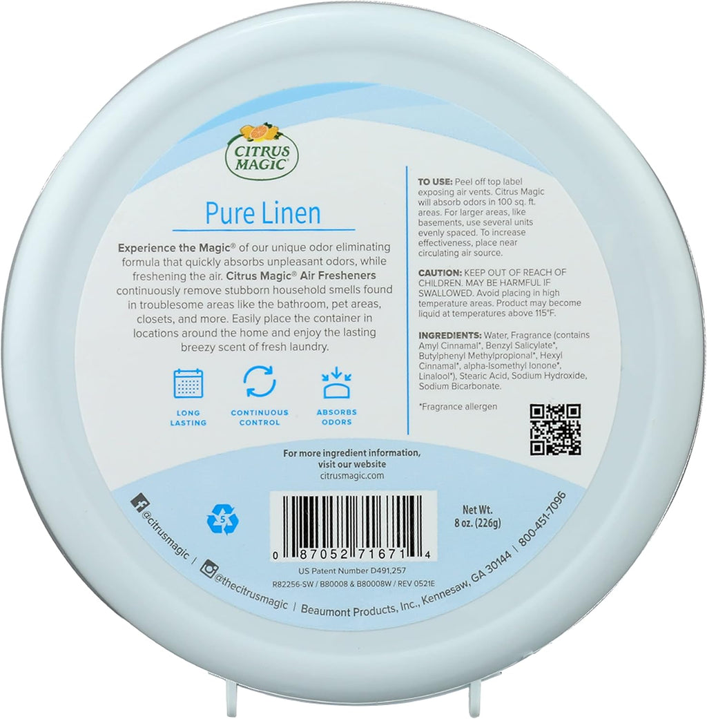 Citrus Magic Odor Absorbing Solid Air Freshener, Pure Linen, 8-Ounce, Pack of 3