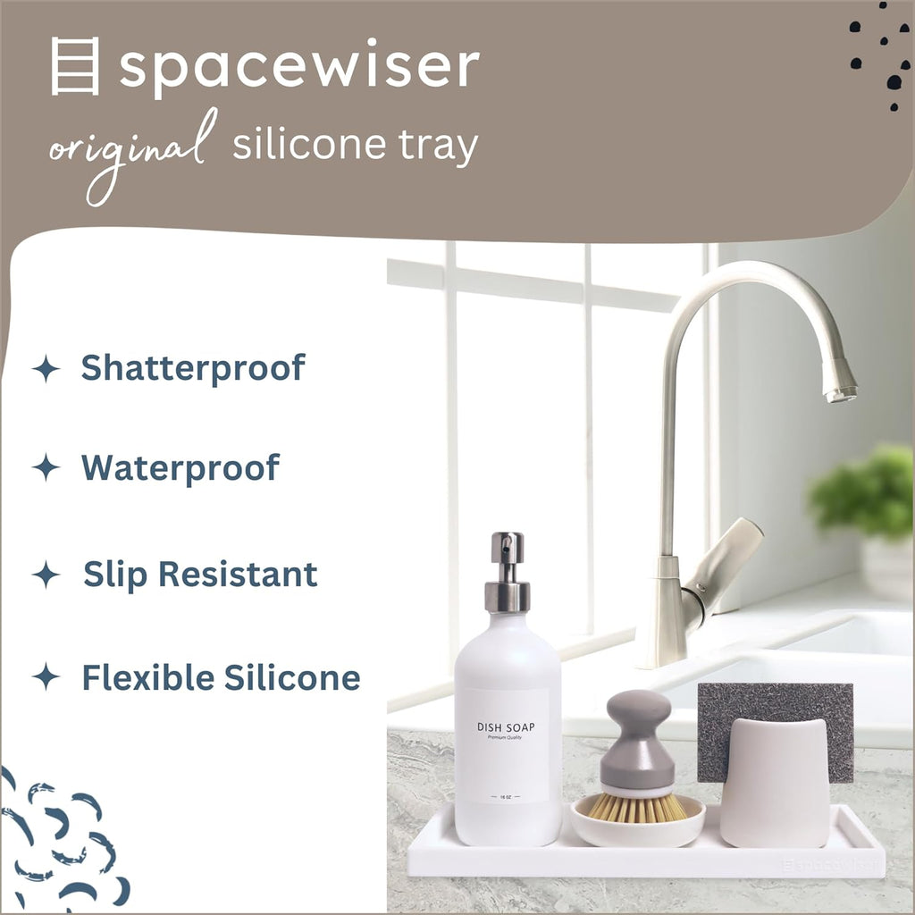 Countertop and Vanity Tray - 2 PC Large 11.7" Silicone Bathroom Trays, Counter Organizer, Dish Soap Sponge Holder Kitchen Sink Tray Organizer, Sink Caddy Toothbrush Key Kitchen Soap Trays