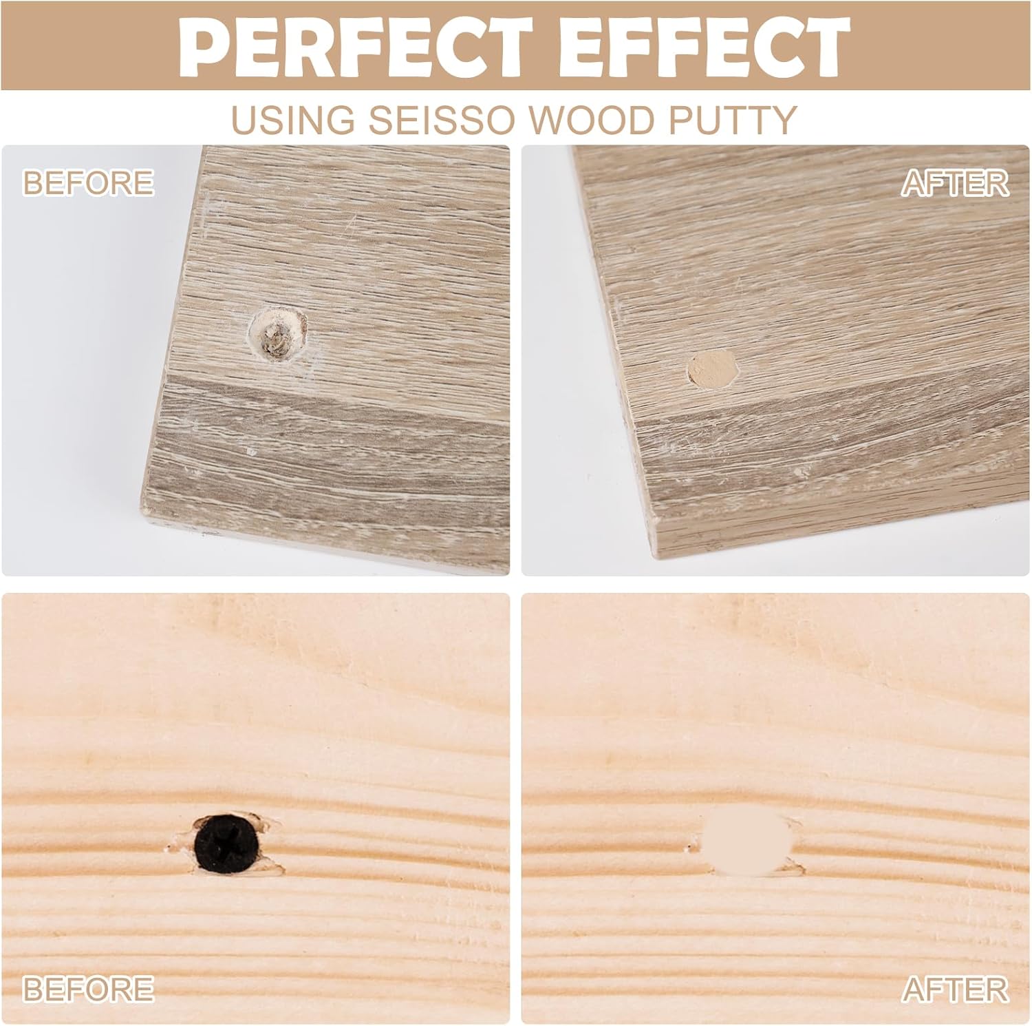 SEISSO Wood Putty, Golden Oak Wood Filler Paintable, Wood Putty Outdoor Waterproof, Wood Repair Putty Stainable, Wood Furniture Repair kit - Restore Wooden Table, Cabinet, Floors, Door