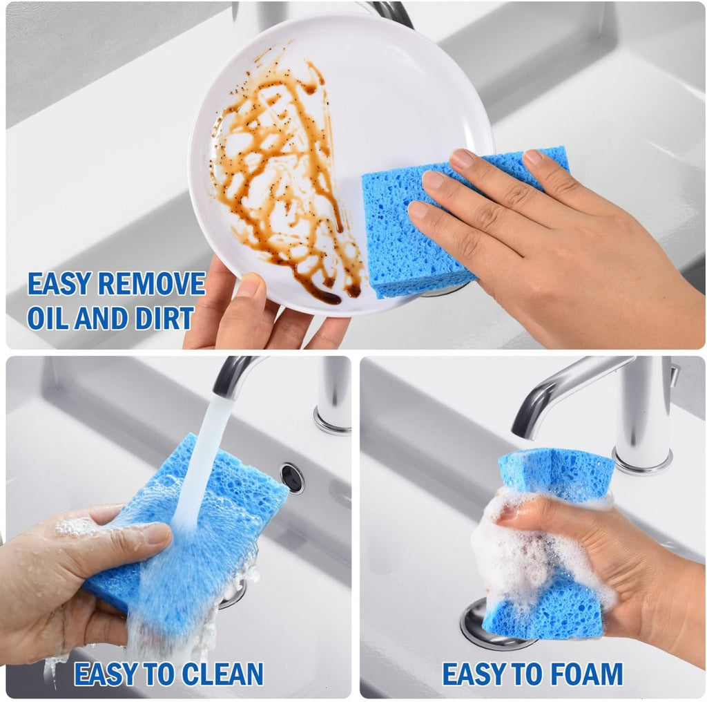 YoleShy 20 Pack Sponges Kitchen Natural Compressed Cellulose Sponges for Dishes Non Scratch for Household Cookware Bathroom Cars Soft Super Absorbent Reusable, Blue and Yellow