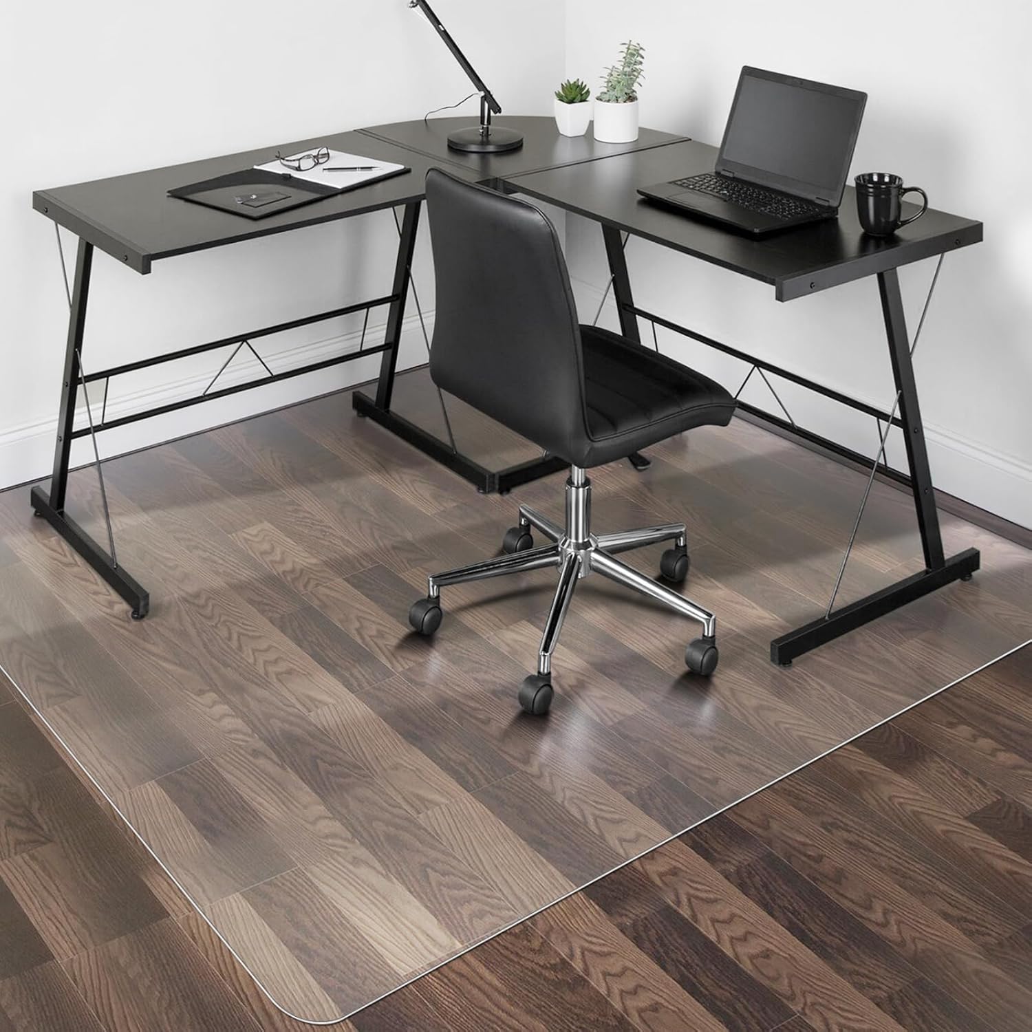 SALLOUS Office Chair Mat for Hard Floors, 63" x 51" Large Chair Mat for Hardwood Floors, Slip Resistant Floor Protector Desk Mat for Home, Waterproof Vinyl Floor Mat for Gaming Chairs (Clear)