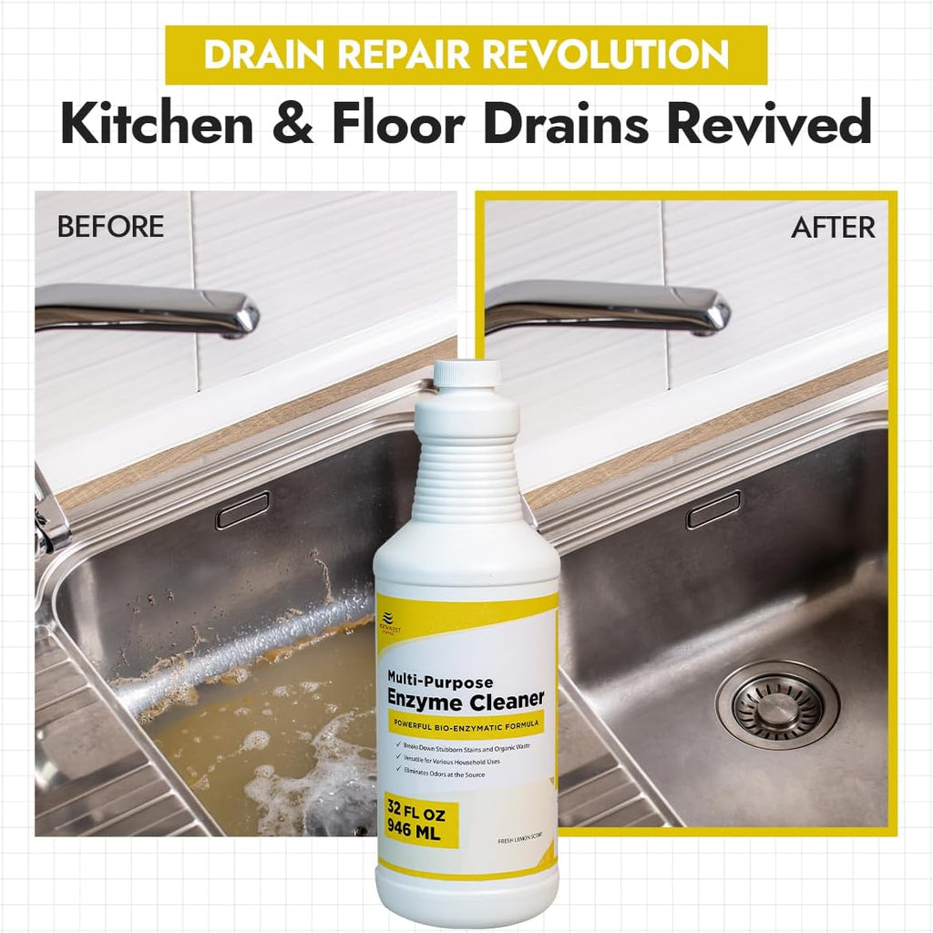 NORTHWEST ENTERPRISES Multi-Purpose Enzyme Cleaner - Household and Commercial Enzyme Cleaner, Fresh Lemon Scent (32 ounces)