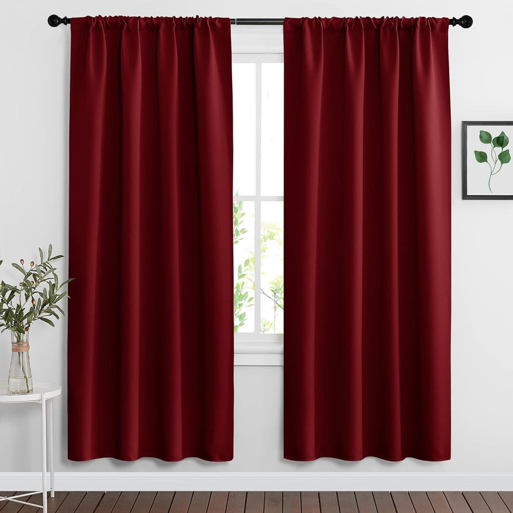 RYB HOME Red Curtains Blackout Window Covering Light Blocking UV Protection Draperies Window Treatments Shades for Babys' Room Nursery, 42 Wide by 72 Long, Burgundy Red, Set of 2