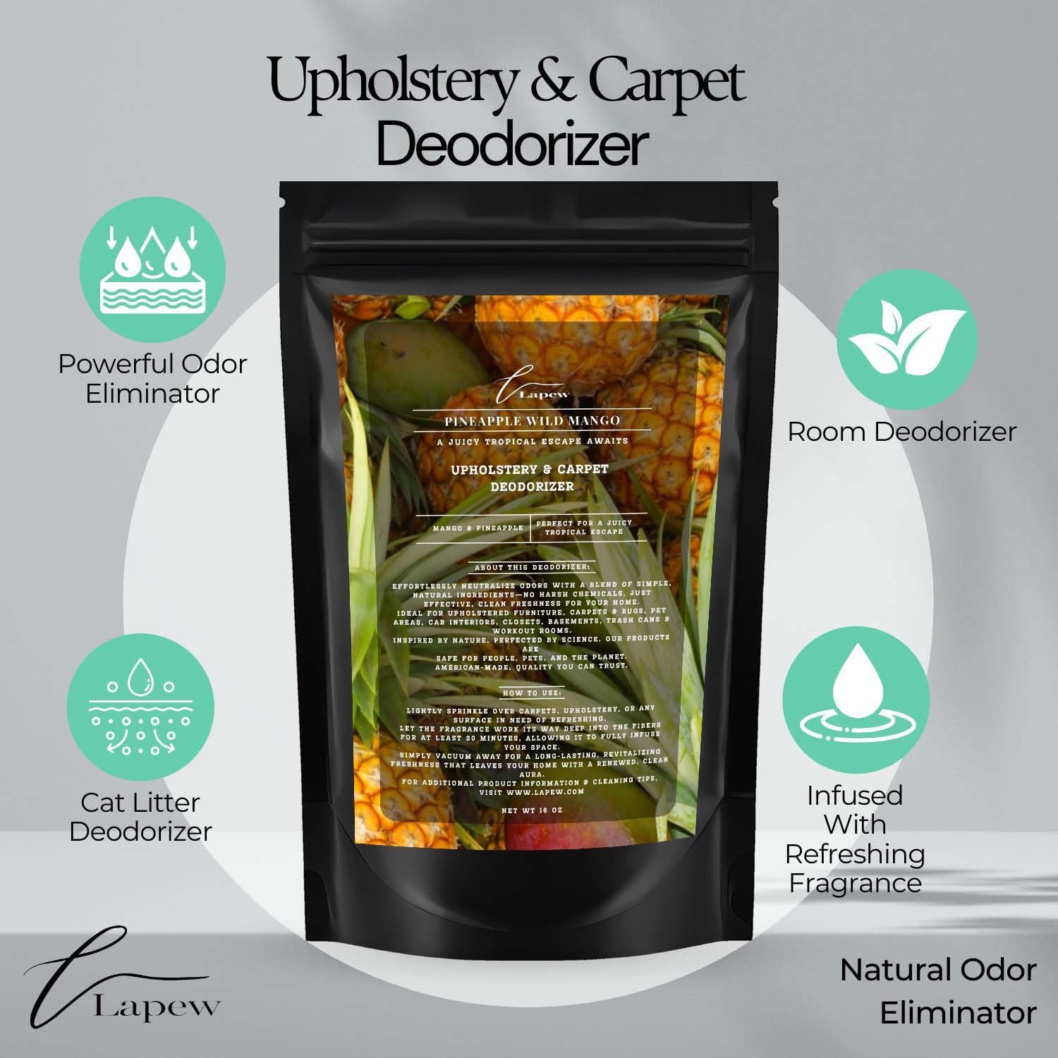 Pineapple Wild Mango Carpet Freshener Powder 16 oz | Powerful Odor Eliminator for Home | Upholstery Deodorizer | Carpet Deodorizer | Pet Urine | Cat Litter Box