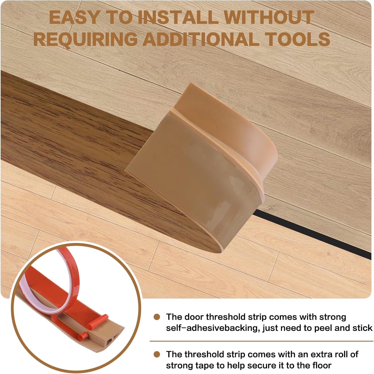 Floor Transition Strip Vinyl Door Threshold Ramp Self Adhesive Carpet Edging Strip Doorway Edge Trim, Overlap Edge Reducer for Laminate Carpet, Floor, Tile (Orange Oak, 3/5" to 4/5", 3.3Ft)