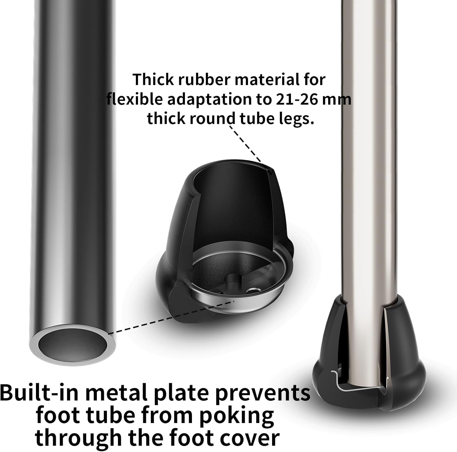 1 Inch Heavy Duty Rubber Chair Leg Caps - 24 PCS Non-Slip Furniture Floor Protectors with Metal Inserts for Wood, Tile, Carpet - Fits Chairs,Stools,Bar Stools