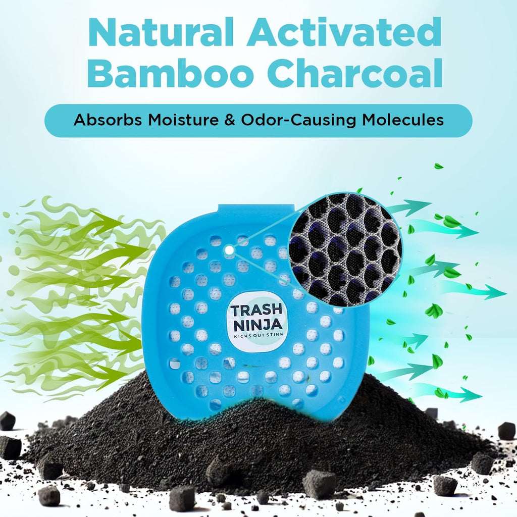 Trash Ninja Trash Can Deodorizer – Stick-On Air Freshener with Activated Charcoal and Fresh Ocean Scent for Kitchen, Bathroom, Fridge, Dumpster, and Trash Compactor Smell Removal
