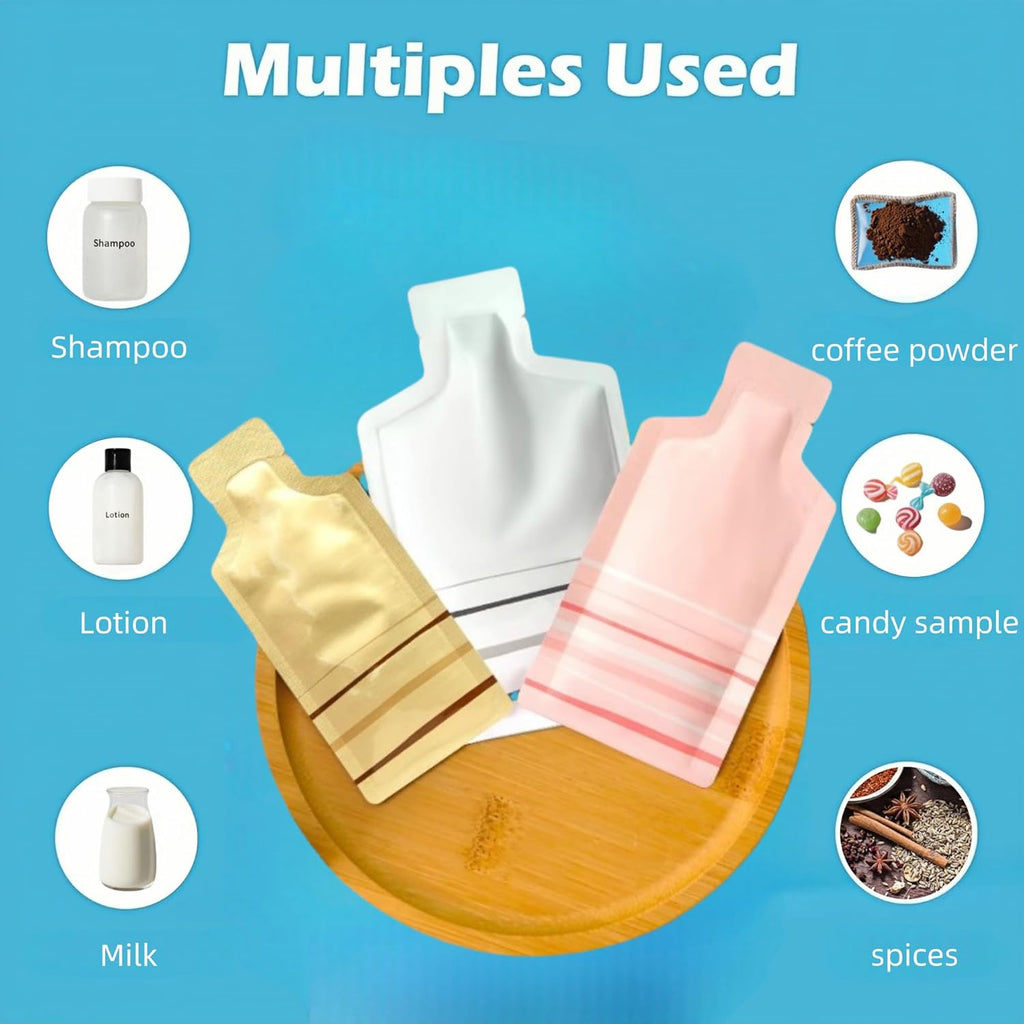 100 Pack 1.97x4.3 inch Heat Seal Sample Mylar Packets for Portable Travel Toiletries Empty Disposable Liquid Shampoo Pouch Single Serving Coffee Powder Condiments Food Storage (Pink)