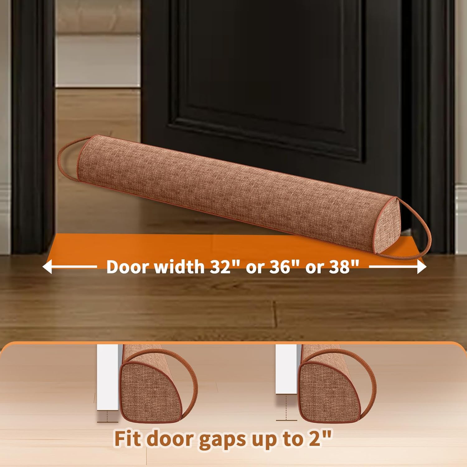 QUOLIX Triangle Under Door Draft Stopper Bottom Door Gap Filler & Seal Windproof Coating Cover Fits 30” to 36” Door Block Noise, Sound, Hot Air, Light, Bugs Easy Install Draft Blocker (36inch-Brown)