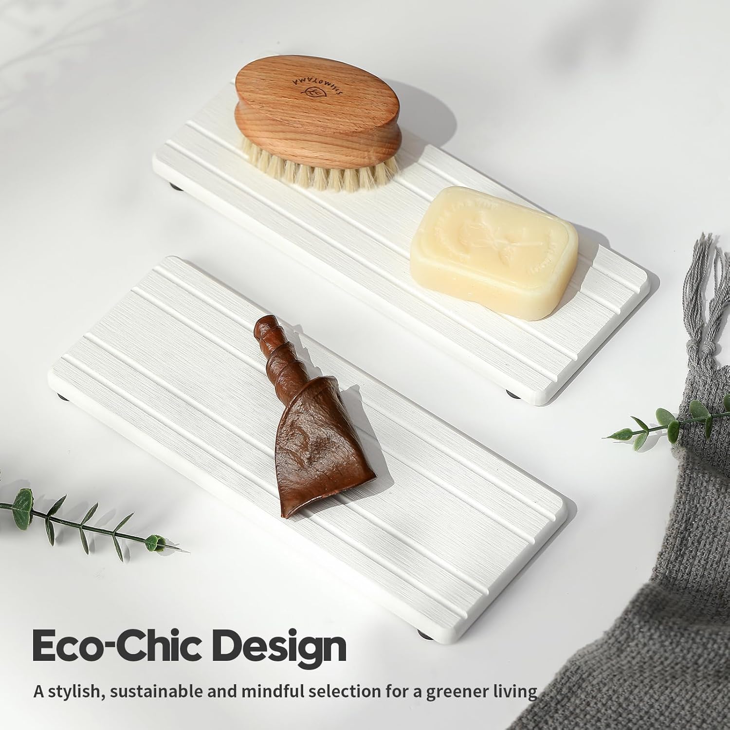 2PCS Diatomite Quick Stone Drying Tray Mat for Bathroom & Kitchen Counter, Instant Dry Water Absorbent Drink Bar Coaster,Vanity Sink Caddy Organizer,Dish Soap Sponge Holder, White,9"x3.5"