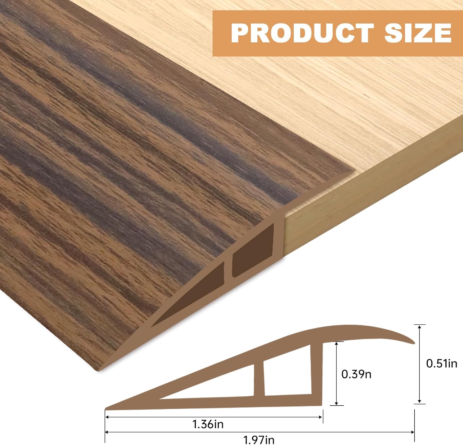 Vinyl Door Threshold Flooring Transition Strip Self Adhesive Carpet Edging Strip for Laminate Doorway Edge Threshold from 1/5" to 2/5" (Smoked Brown Wood Grain, 10 Ft)