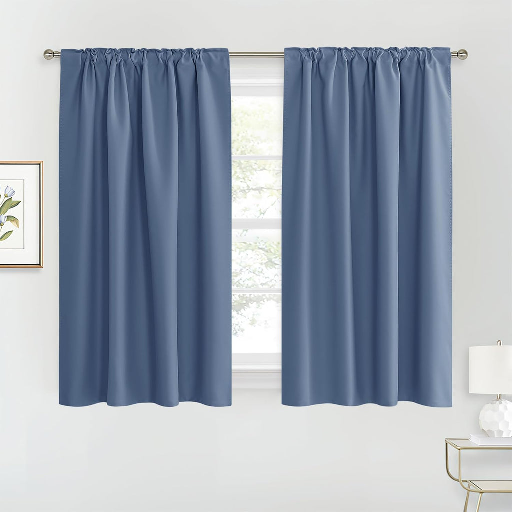 RYB HOME Small Window Curtains Blackout, Privacy Thermal Insulating Drapes for Bedroom Bathroom Basement Cafe Classroom Window Decor, W 34 x L 45 inches, Stone Blue, 2 Panels