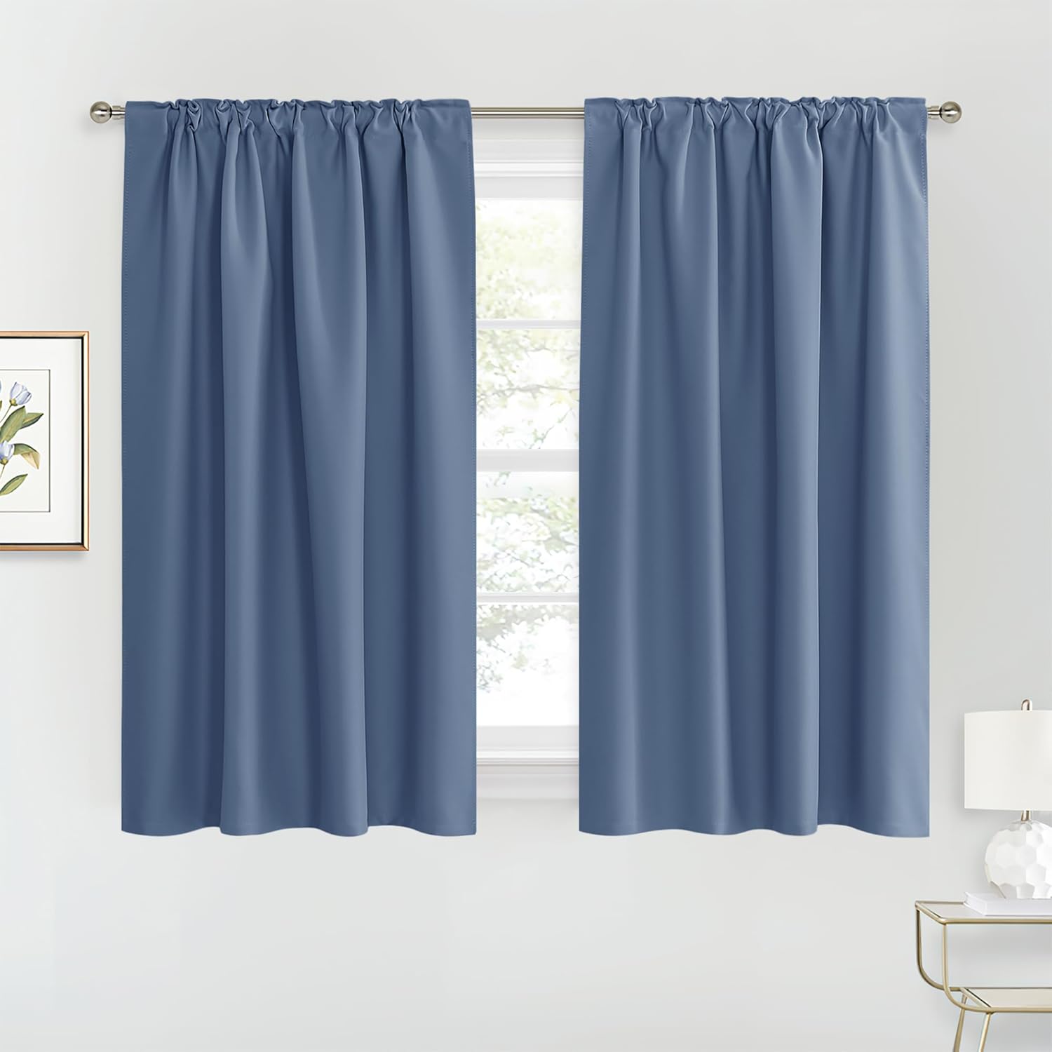 RYB HOME Small Window Curtains Blackout, Privacy Thermal Insulating Drapes for Bedroom Bathroom Basement Cafe Classroom Window Decor, W 34 x L 45 inches, Stone Blue, 2 Panels