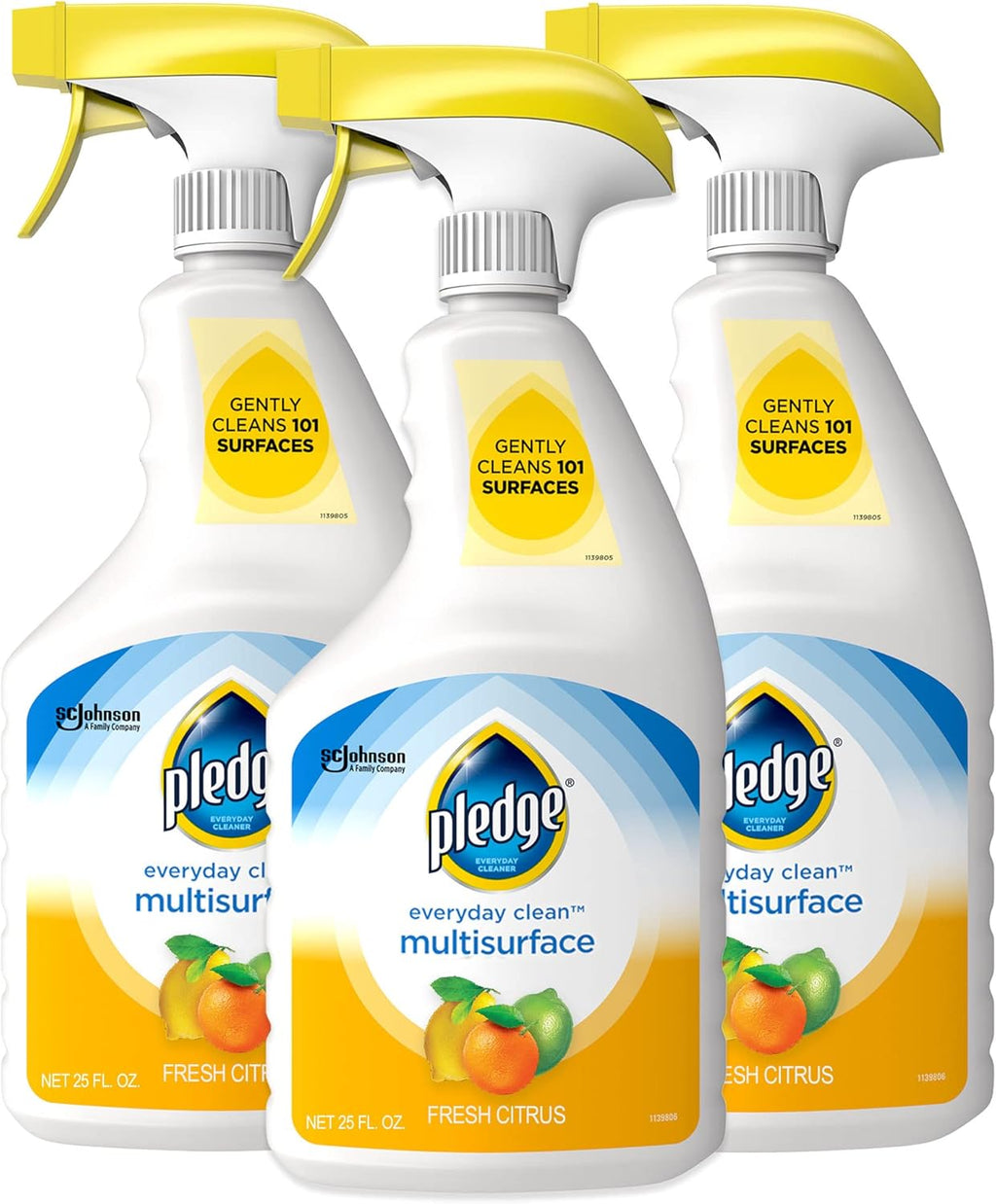 Pledge pH-Balanced Multisurface Cleaner Spray for Everyday Care, Fresh Citrus Scent, 25oz (Pack of 3)