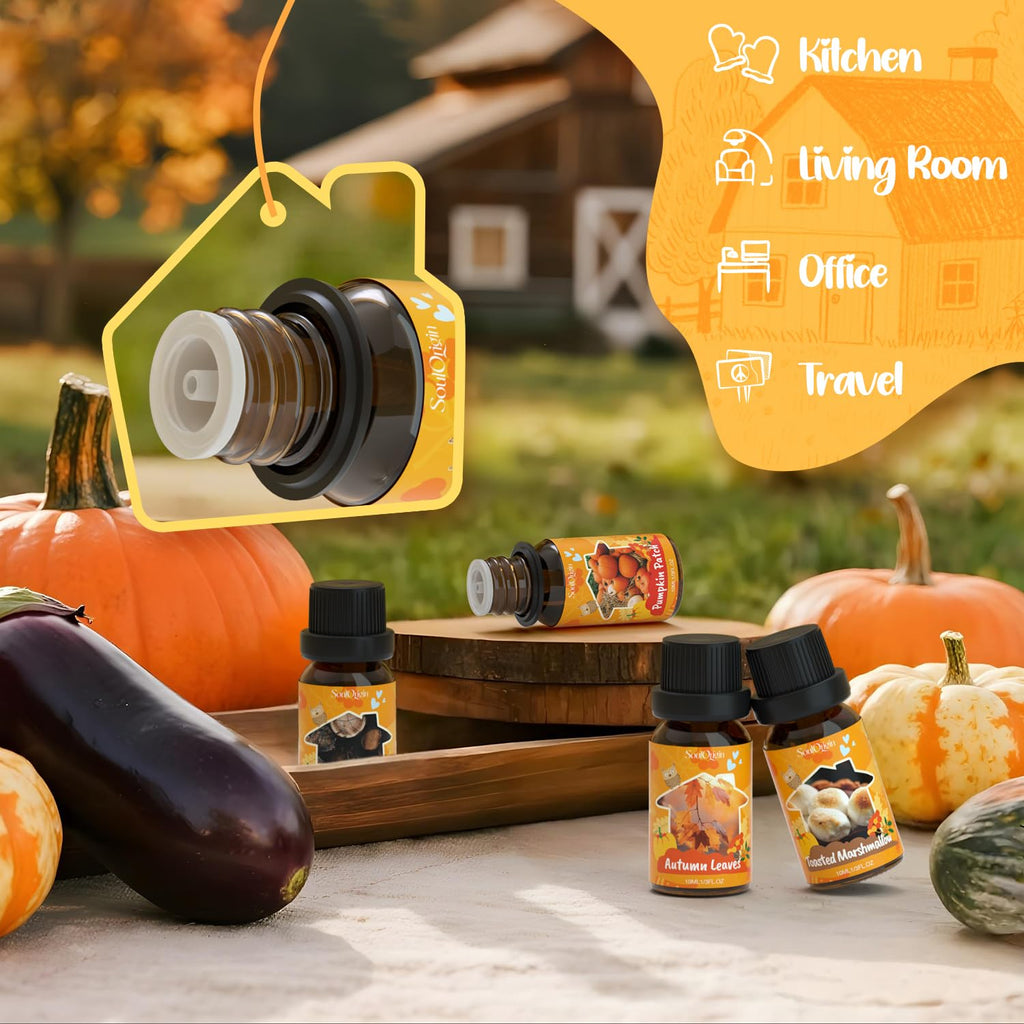 Fall Cozy Cabin Fragrance Oils Set, Essential Oil for Diffuser, Use for Soap Candle Making-Smoky Cedar Wood, Roasted Marshmallows, Autumn Leaves, Warm Flannel, Fireplace Time, Pumpkin Patch