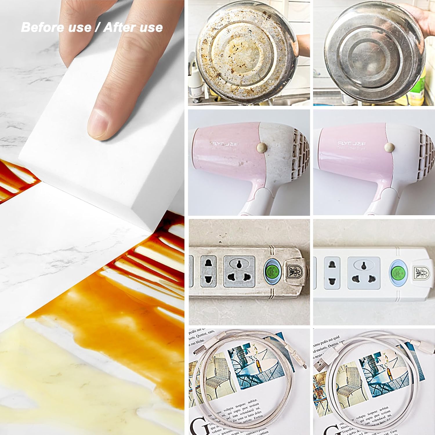 50 Pack Melamine Sponges, Magic Sponge Eraser, Durable Multi-Purpose Premium Melamine Foam Eraser for All Oil Stains, Coffee Cup Stains, Bathroom, Kitchen, Leather, Shoes, Walls, car interiors.