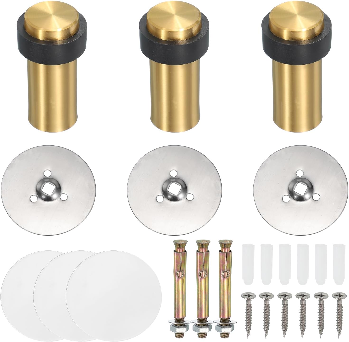 PATIKIL 3Set Round Door Stoppers, 80mm Stainless Steel Door Stop Doorstop Wedge Metal Cylinder Self Adhesive with Screw for Bottom of Door Floor Inside, Gray