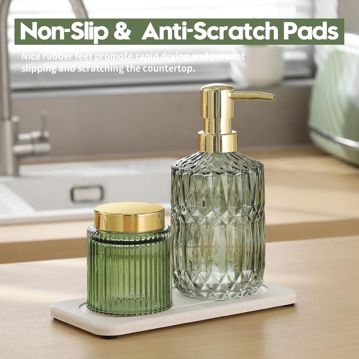 2Pack Diatomite Stone Sink Tray, Water Absorbing Faucet Mat for Kitchen & Bathroom Counter, Quick Dry Decorative Soap Dish Makeup Vanity Caddy,Dispenser Sponge Holder Organizer, Beige-8"x 3.8"