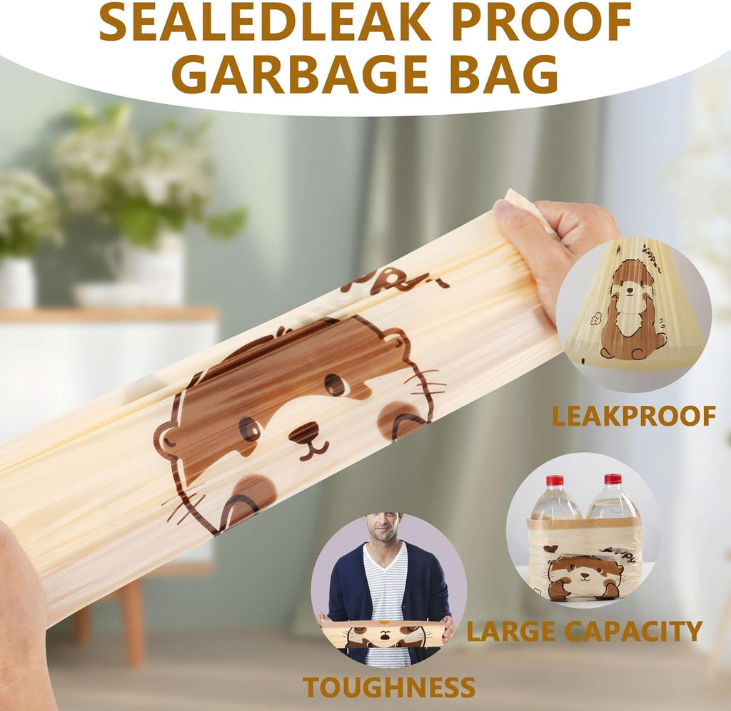 VOK 4 Gallon Trash Bags with Otters Printed, Drawstring Small Garbage Bags, Tear-Resistant & Odor-Control Bathroom/Kitchen Trash Can Liners, Bathroom Trash Bags with Secure Tie, 110 Counts