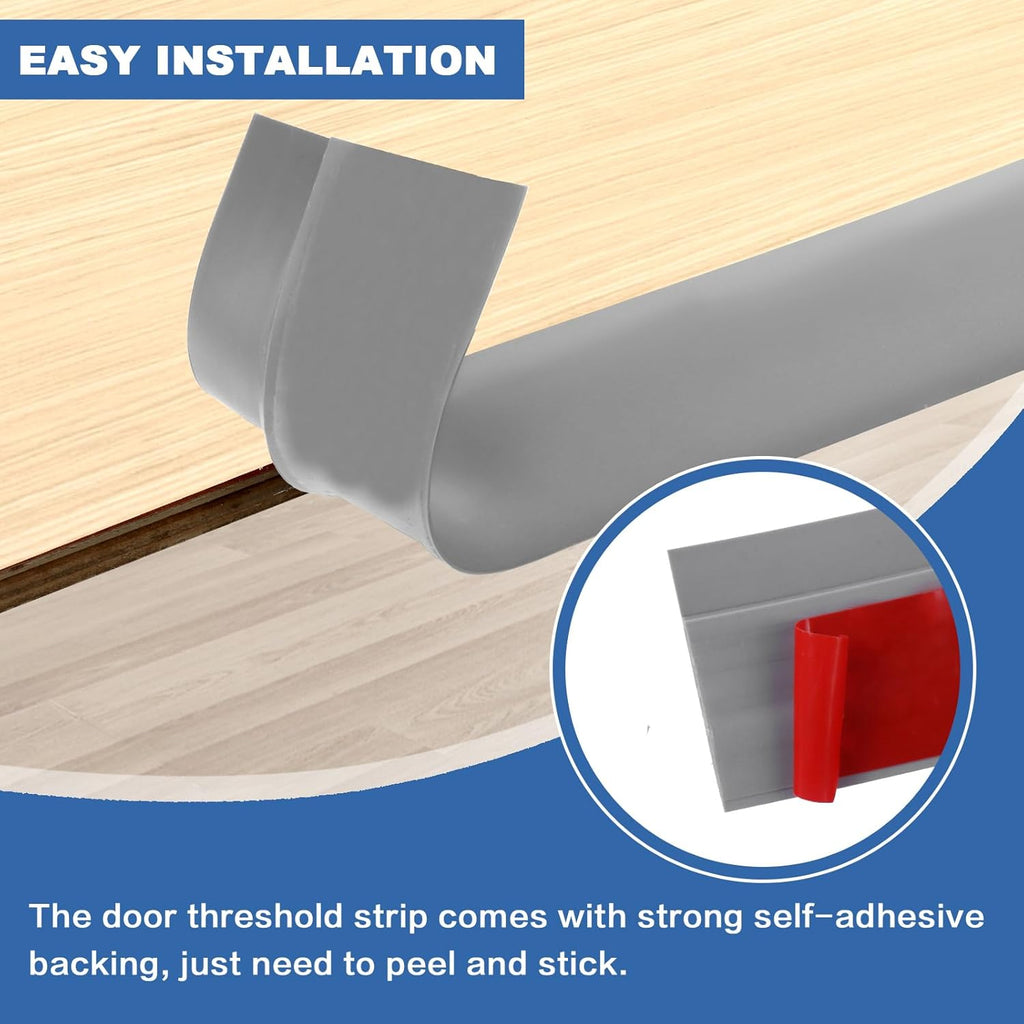 Vinyl Door Threshold Flooring Transition Strip Self Adhesive Carpet Edging Strip for Laminate Doorway Edge Threshold from 1/5" to 2/5" (Gray, 10 Ft)