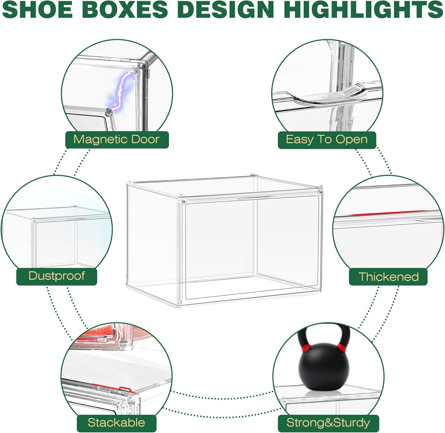 12 Pack Thicken Shoe Rack Organizer for Closet Acrylic Shoe Box with Magnetic Door Sneaker Display Case Handbag Purse Organizer, Fit up to US Size 14