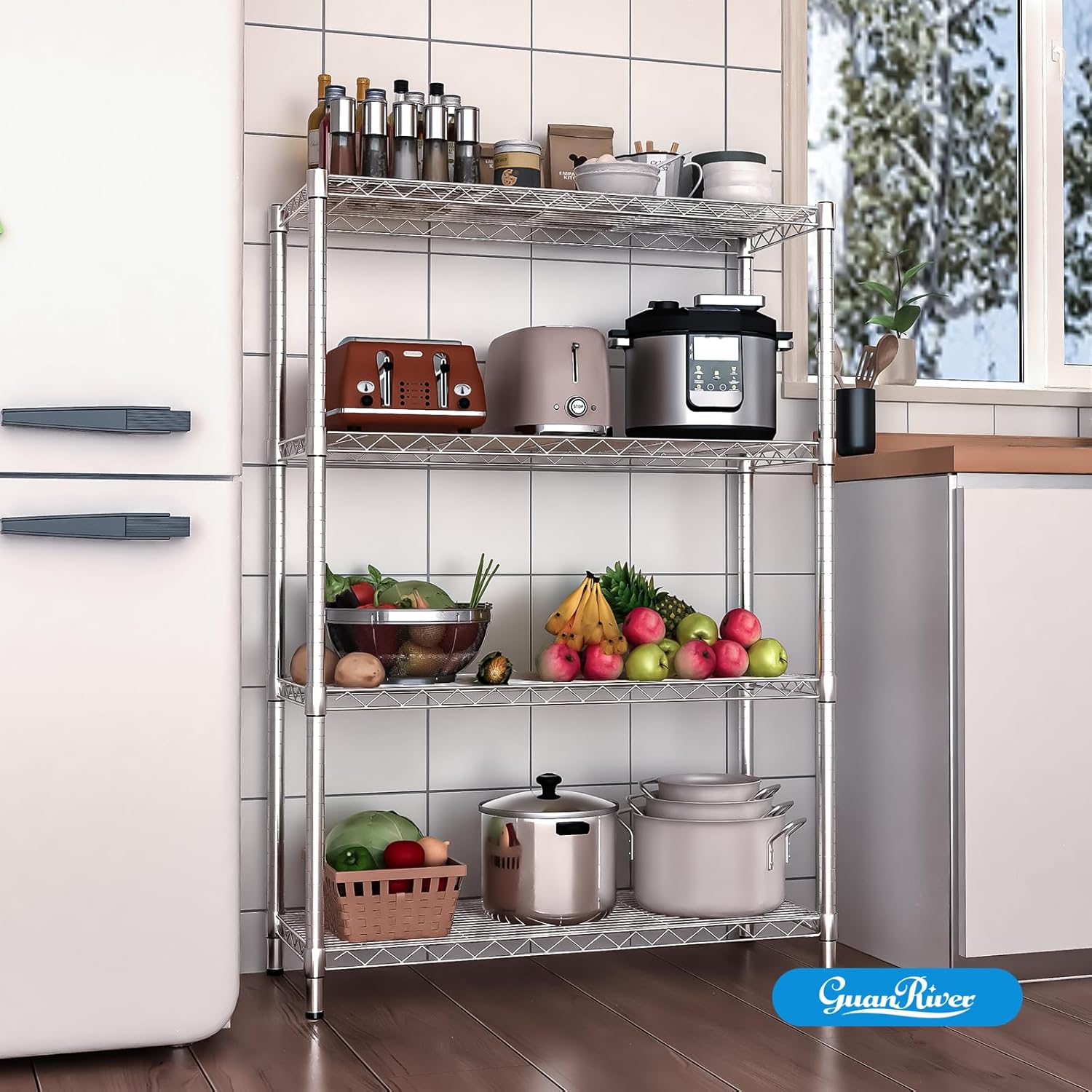 4-Shelf Adjustable Metal Shelf Wire Shelving Unit Storage Rack Display Shelf for Office,Kitchen,Bedroom,Bathroom,Laundry,Pantry Basement,Garage(Chrome,36" L x 14" W x 54" H)