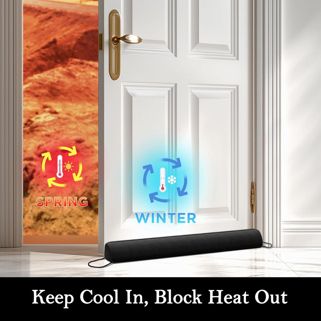 Sunolga 2-Pack 36" Door Draft Stopper Blocks Hot and Cold Air with Removable Washable Cover for Gaps Up to 3", All-Season Seal for Noise, Wind, Door Sweep for Bottom of Door, Home Essentials, Black
