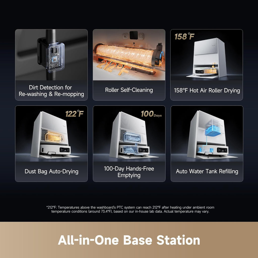 DREAME Aqua10 Ultra Roller Robot Vacuum and Mop & 30,000Pa Suction, Self-Cleaning Dock & Extending Roller Mop, Heat-Washes & Dries, Carpet Protection, AI Camera & LiDAR Avoidance Tech, Voice Control