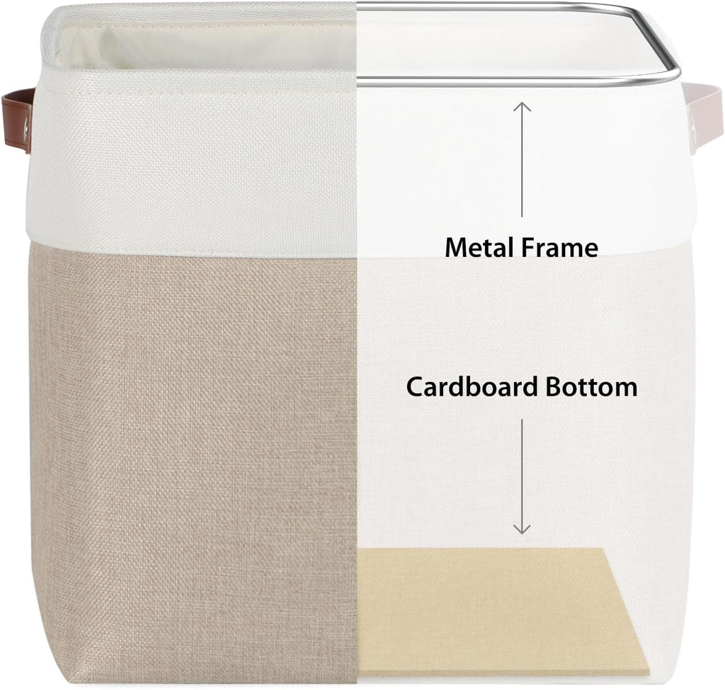 Univivi 4 PC 13 Inch Cube Storage Baskets with Hard Bottom for Shelves Foldable Storage Baskets for Closet Storage Clothes,Cube Storage Bin, Storage Basket with Handles for Organizing (Khaki)