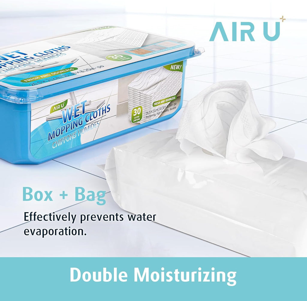 AIR U+ Wet Pads Refill for Swiffer Sweeper Wet Mopping Cloth, Unscented Disposable Floor Cleaning Wipes, 30 Count