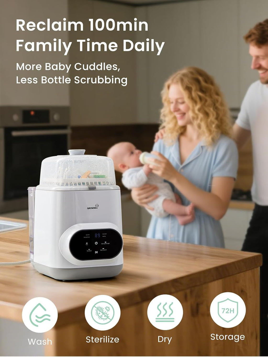 Grownsy EaseClean Bottle Washer Pro | All-in-One Bottle Washer and Sterilizer and Dryer | Baby Bottle Washer for Bottles, Pump Parts & Baby Essentials | Replaces Hand Washing