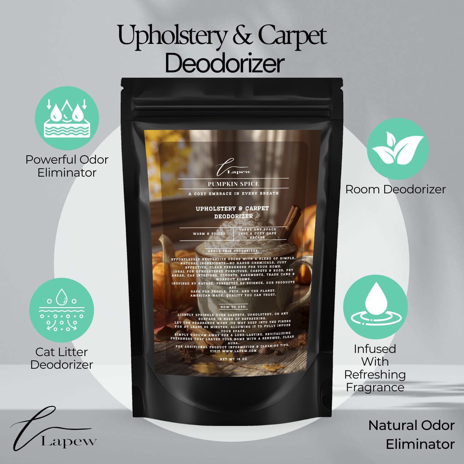 Pumpkin Spice Carpet Freshener Powder Value Size 36 oz | Powerful Odor Eliminator for Home | Upholstery Deodorizer | Carpet Deodorizer | Pet Urine | Cat Litter Box