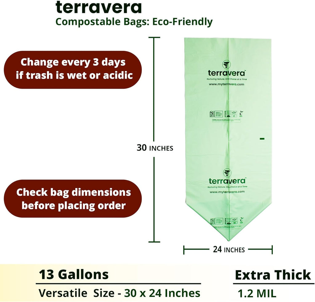 Compostable Trash Bags Flat Top | BPI & OK Home Certified ASTM D6400 Standards | Heavy Duty Kitchen & Yard Waste Bags (13 Gallon Flat Top (50 Count) with Gallon Freezer Bags (50 Count))