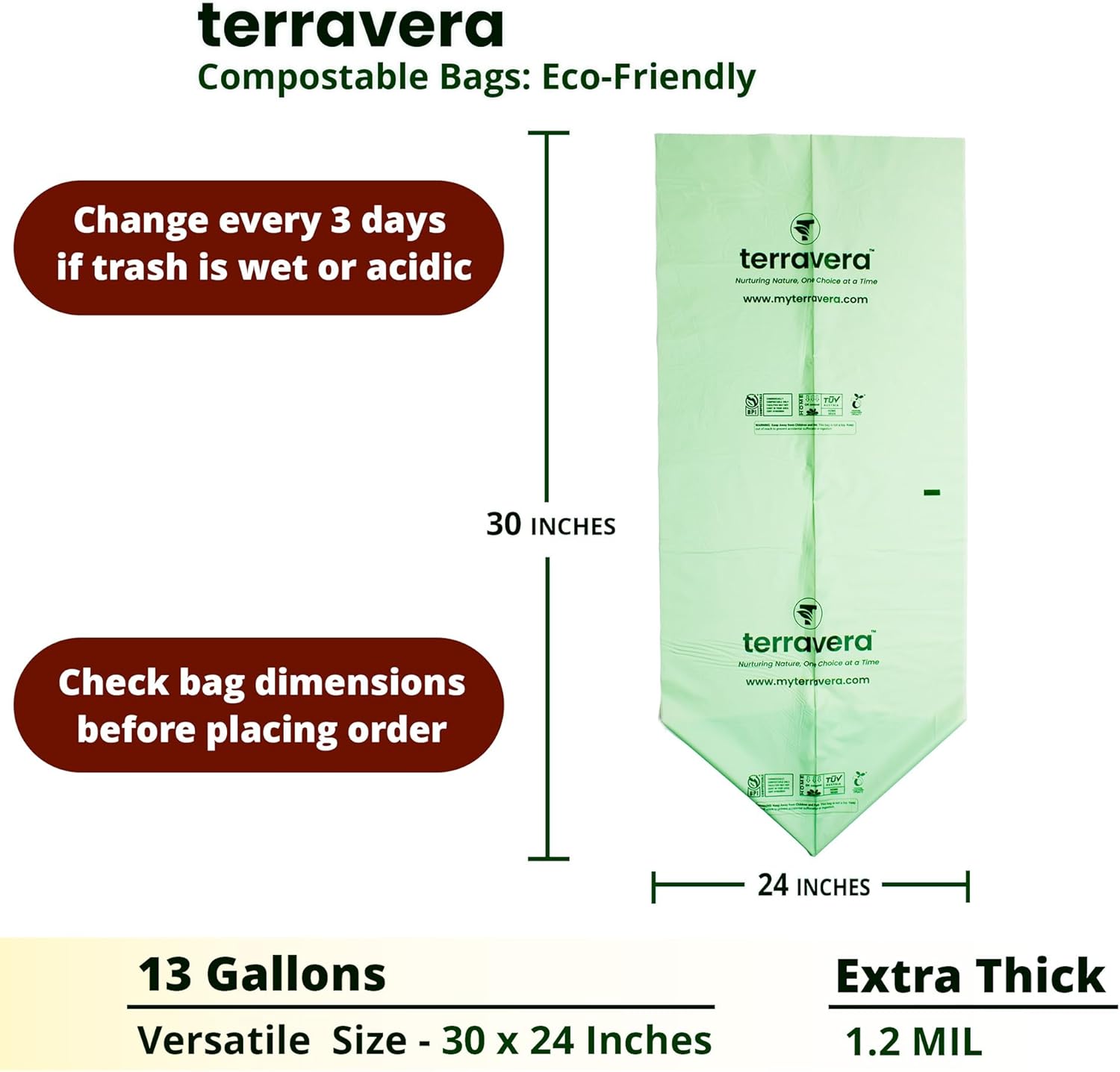 Compostable Trash Bags Flat Top | BPI & OK Home Certified ASTM D6400 Standards | Heavy Duty Kitchen & Yard Waste Bags (13 Gallon Flat Top (50 Count) with Gallon Freezer Bags (50 Count))
