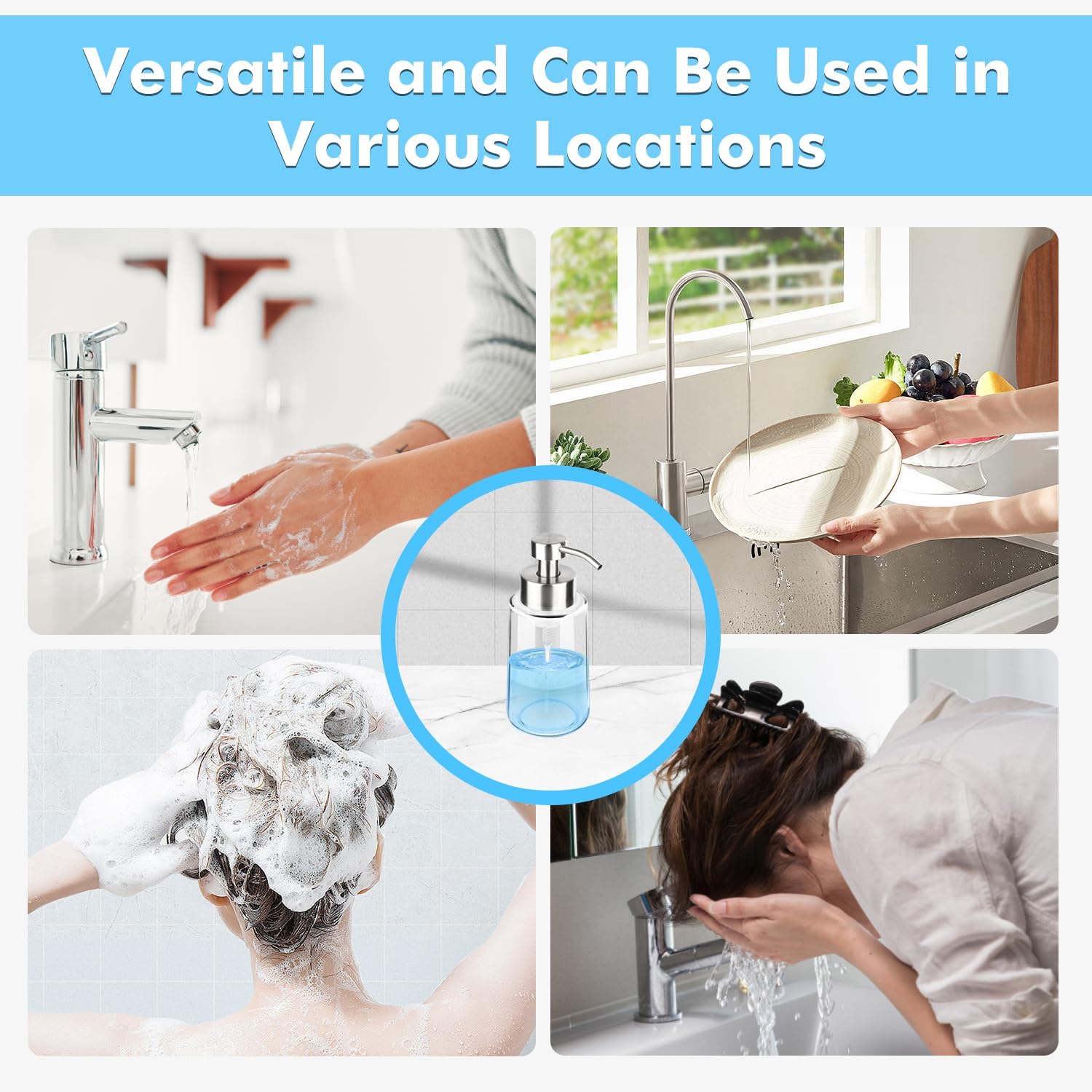 Thick Glass Soap Dispenser with Rust Proof Stainless Steel Pump, Clear Foam Soap Dispenser with Wide Opening for Kitchen and Bathroom（15 Oz）