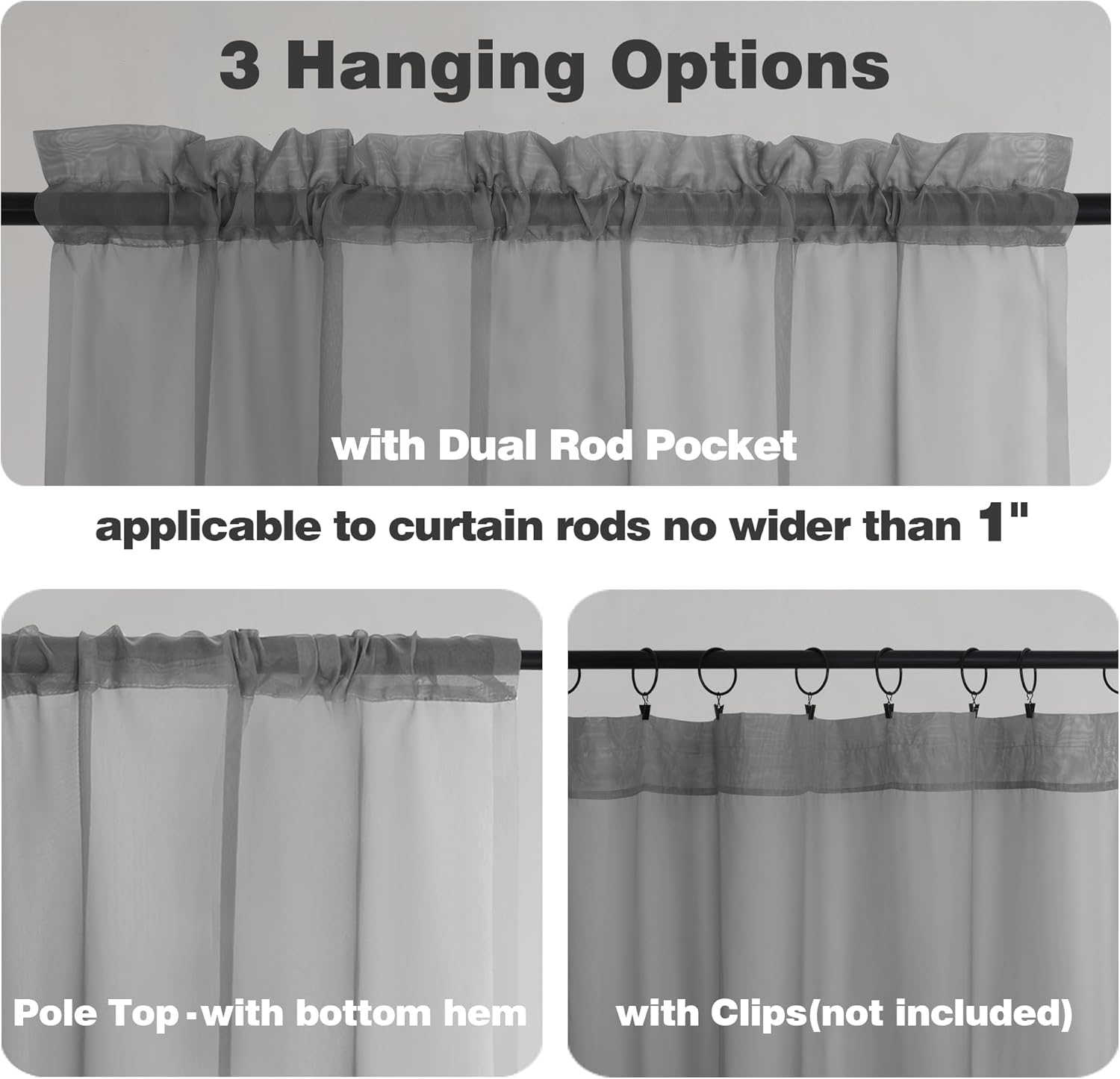 Chyhomenyc Sheer Window Curtains 72 inch Length 2 PCS- Rod Pocket Living Room Curtain Panels Voile Textured Soft and Lightweight Window Treatments for Bedroom Decor, 42W x 72L Inches, Charcoal Grey