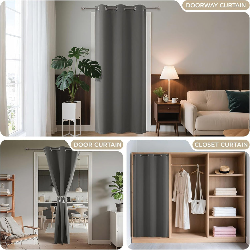 Joydeco Blackout Door Curtain for Doorway Privacy 84 Inches Long, Grommet Closet Curtain for Open Closet, Room Divider for Bedroom Living Room (Light Grey, 52Wx84L, 1 Panel)