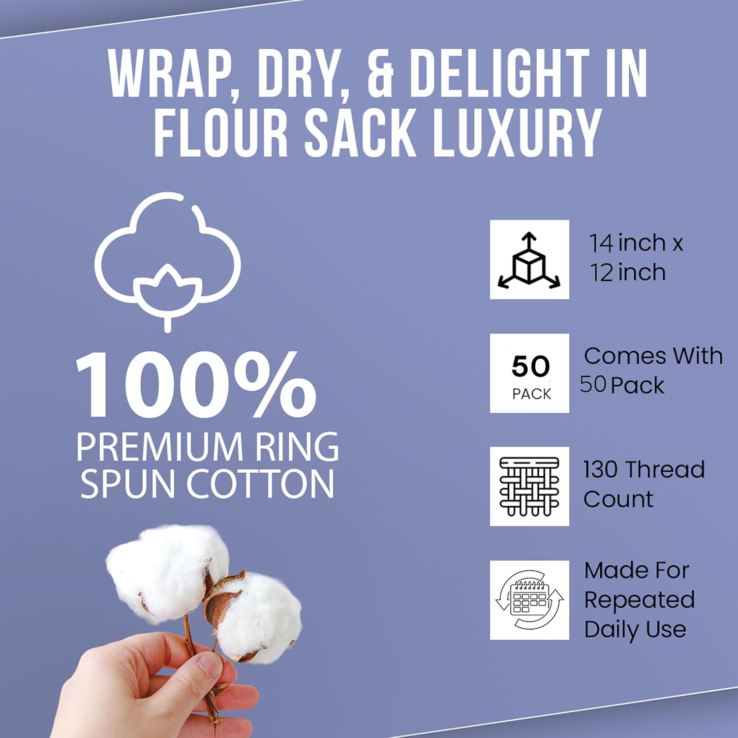 Shop Towels| Multipurpose Commercial and Residential Shop Cleaning| Car Wash, Polish, Housewares, Coffee Machine, Restaurant, Bathrooms, Electronics, Auto Garage | 50 Pack 14"x12" White
