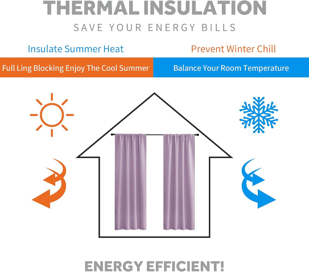 RYB HOME 84 inch Curtains Blackout, Solid Energy Efficiency Curtains & Drapes for Bedroom Thermal Insulated Window Treatment for Living Room, W 42 x L 84 inch, 2 Panels, Lilac