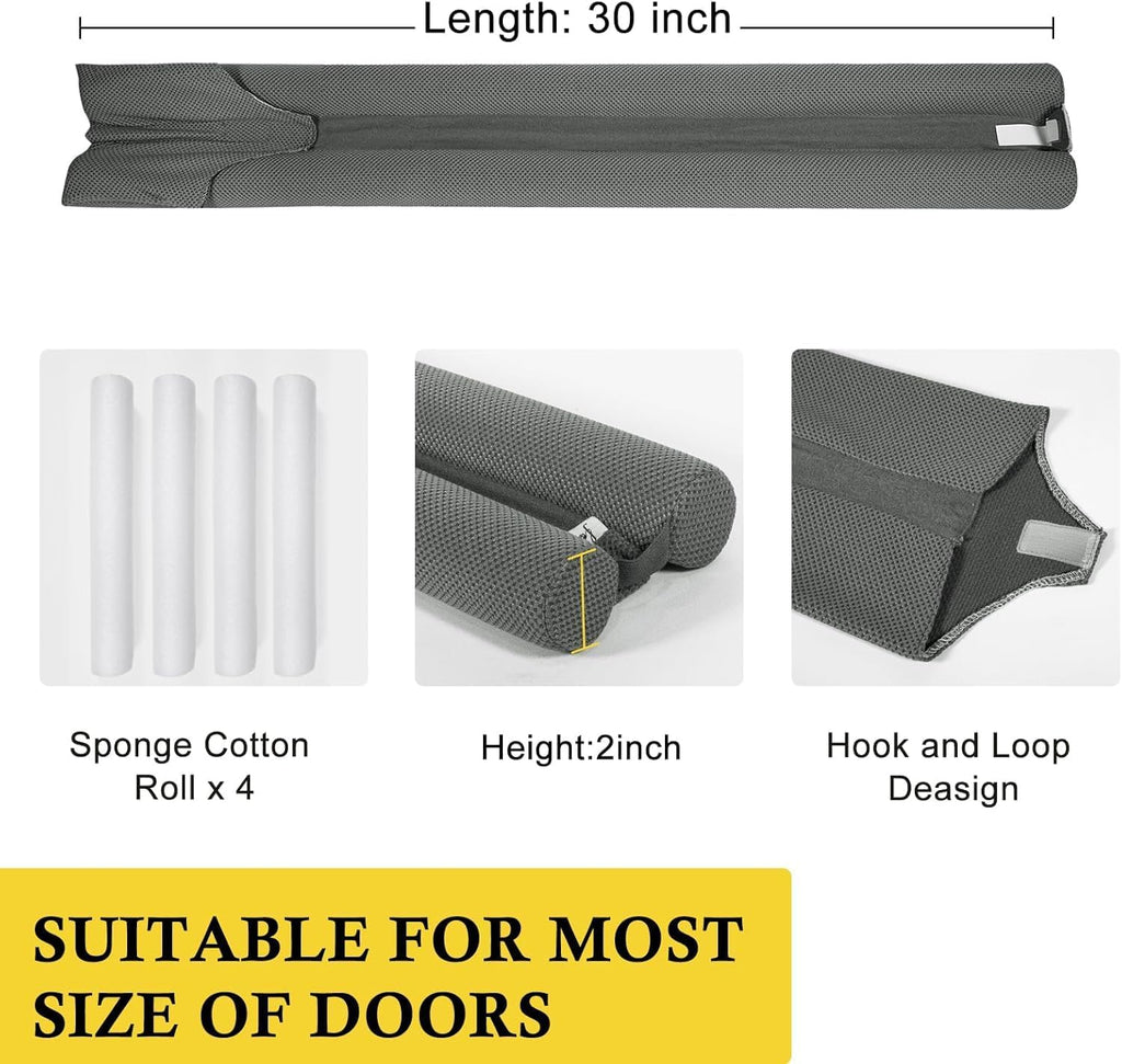 fowong 2 Pack Door Draft Stopper 30" Adjustable Under Door Noise Stopper for Bottom of Doors, Soundproofing Draft Guard, Grey